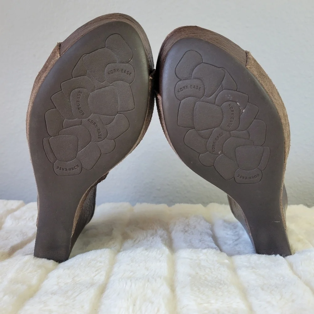 KORK-EASE // berit dark brown suede ankle buckle platform wedges